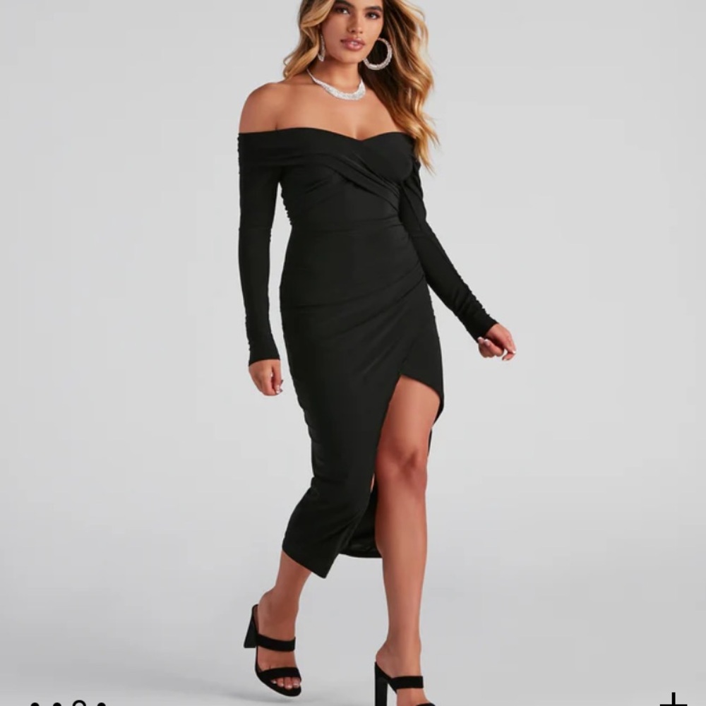 Kristy Off-The-Shoulder Formal Midi Dress